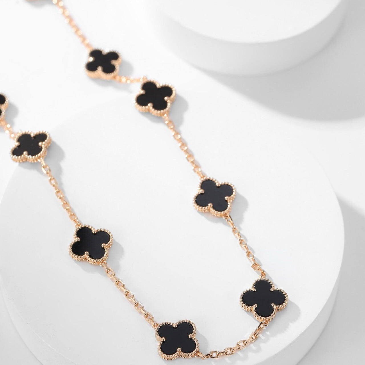 [Rose Jewelrys]CLOVER 10 MOTIFS ONYX NECKLACE