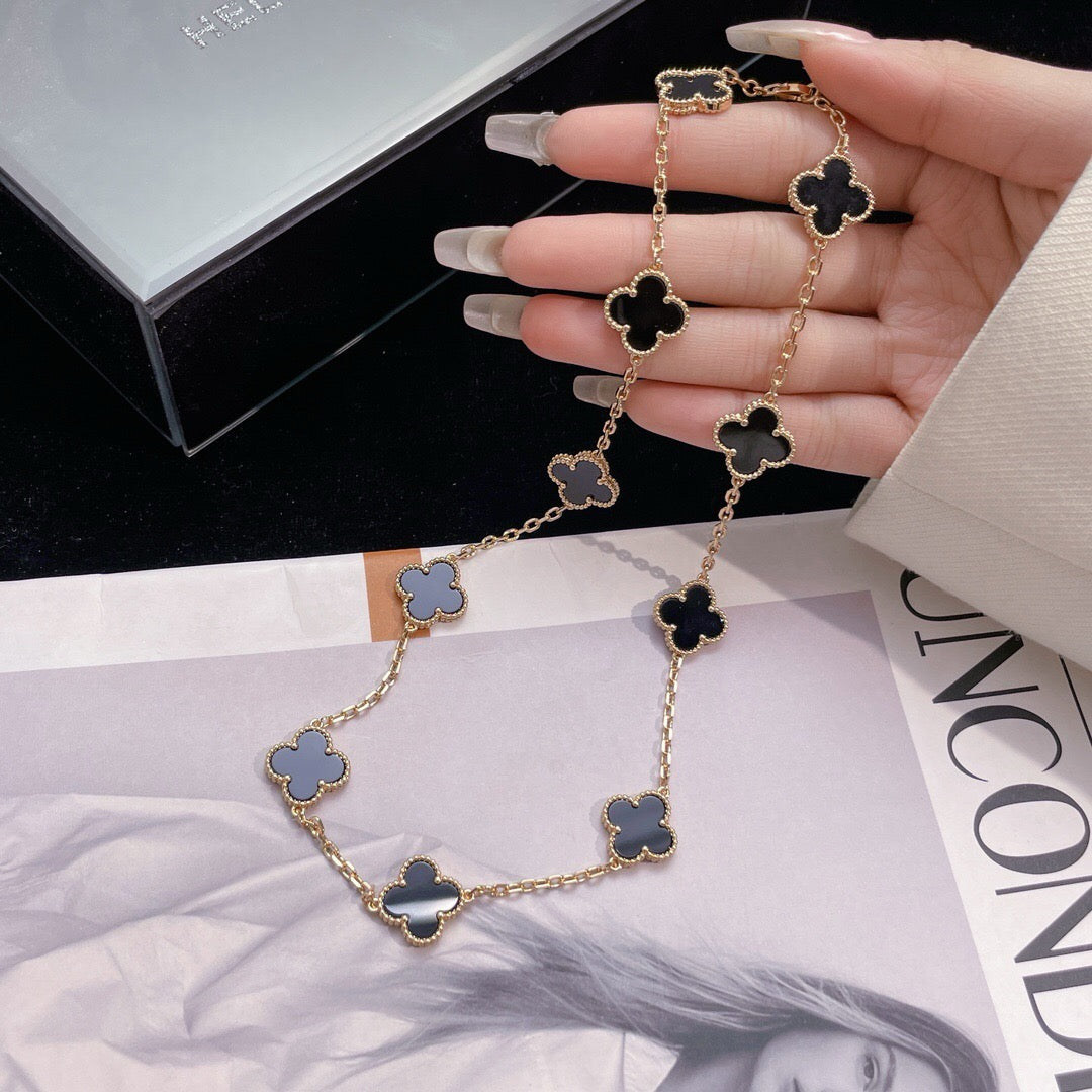 [Rose Jewelrys]CLOVER 10 MOTIFS ONYX NECKLACE