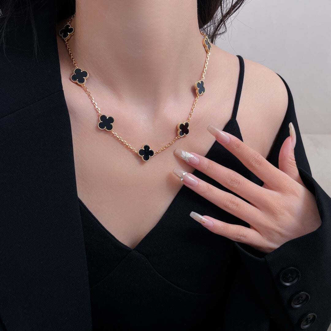 [Rose Jewelrys]CLOVER 10 MOTIFS ONYX NECKLACE