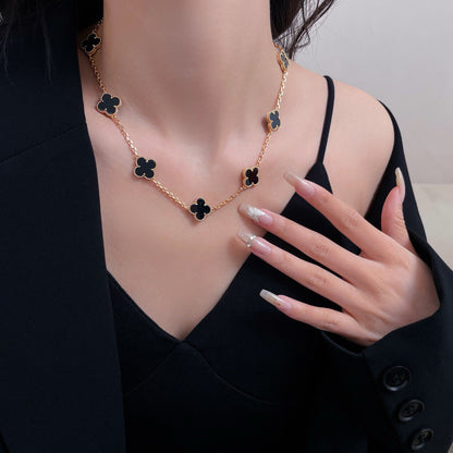 [Rose Jewelrys]CLOVER 10 MOTIFS ONYX NECKLACE