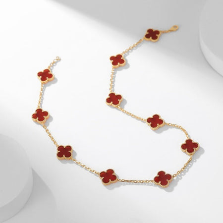 [🌹Rose💎]CLOVER 10 MOTIFS CARNELIAN NECKLACE