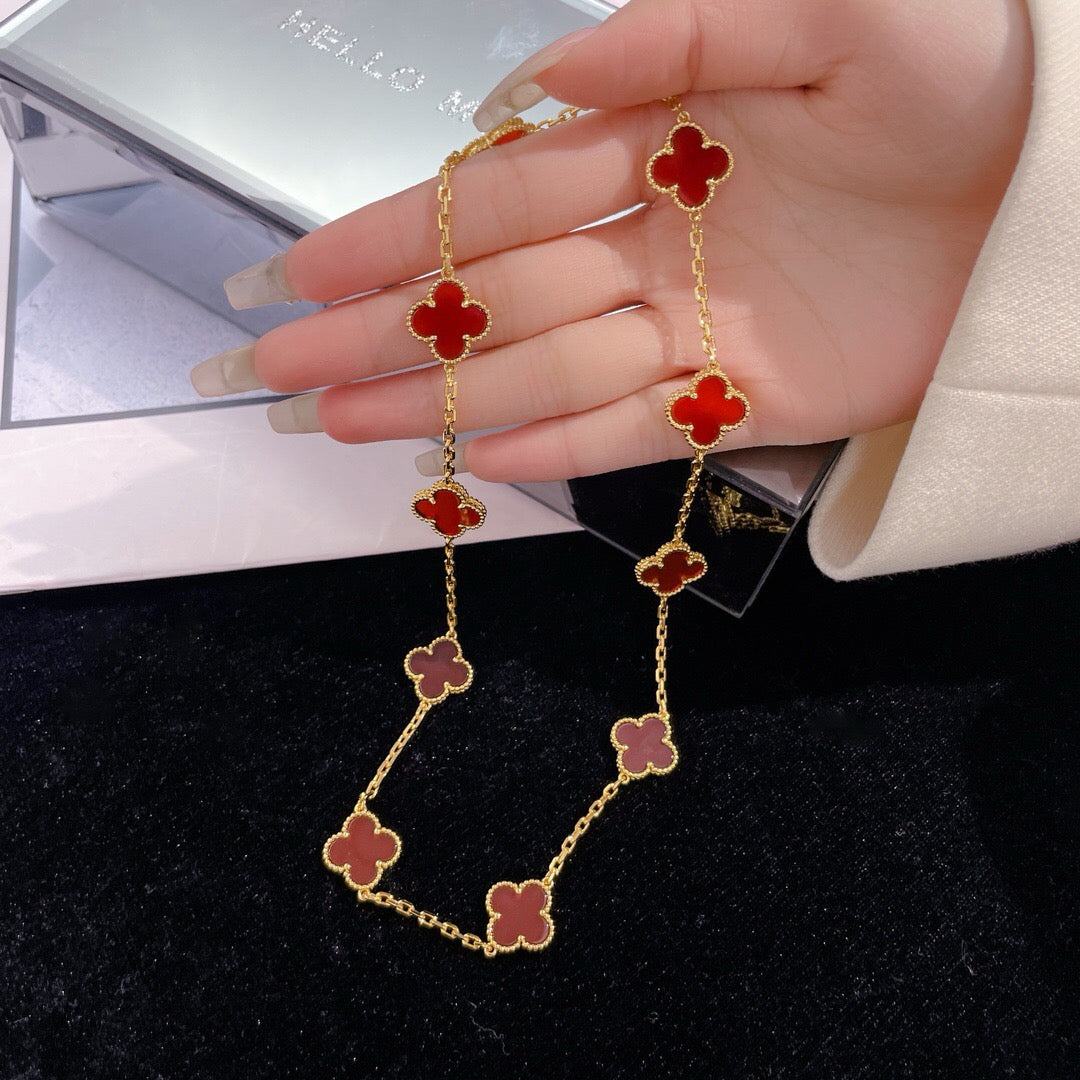 [Rose Jewelrys]CLOVER 10 MOTIFS CARNELIAN NECKLACE