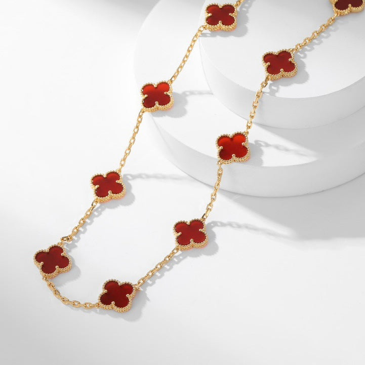 [Rose Jewelrys]CLOVER 10 MOTIFS CARNELIAN NECKLACE