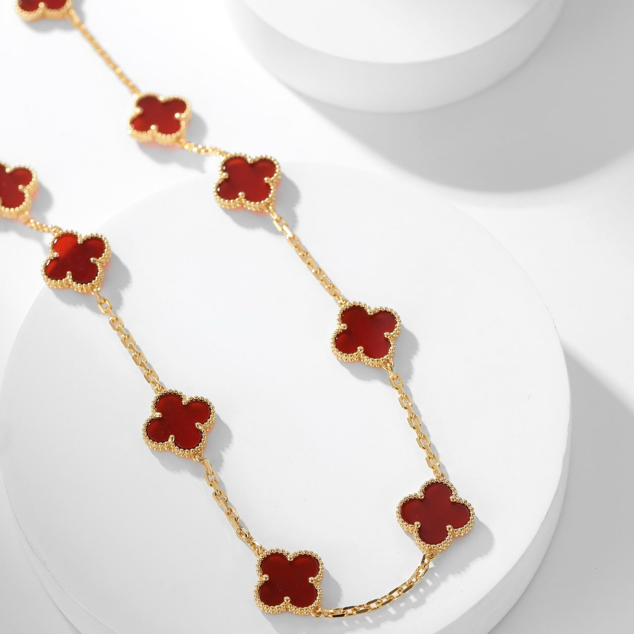 [Rose Jewelrys]CLOVER 10 MOTIFS CARNELIAN NECKLACE