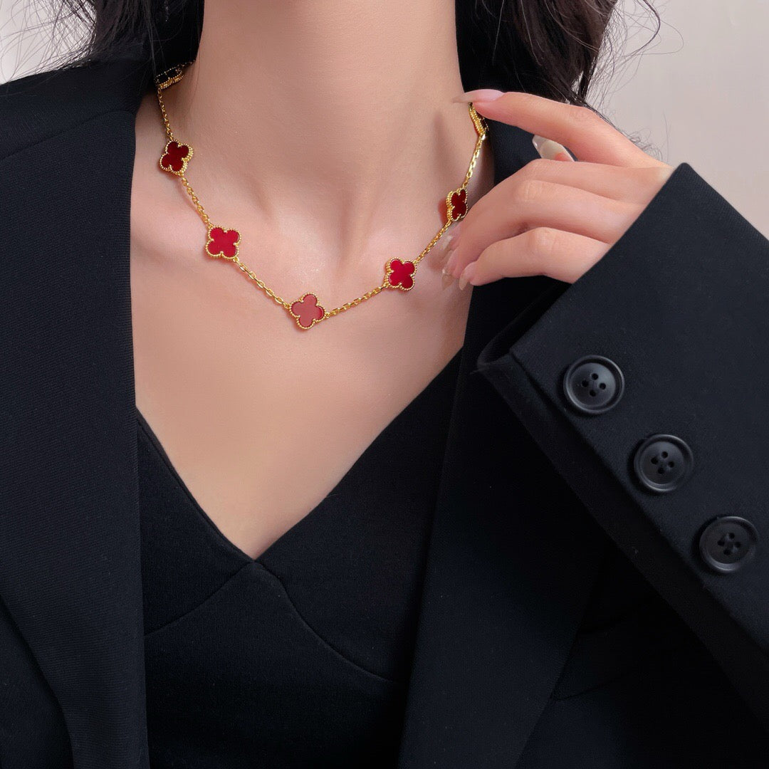 [Rose Jewelrys]CLOVER 10 MOTIFS CARNELIAN NECKLACE
