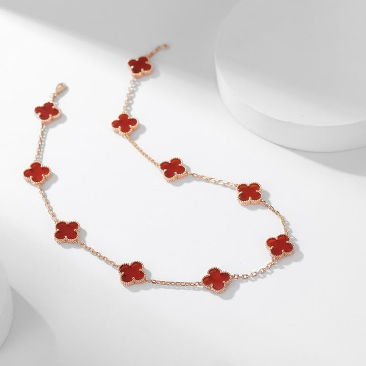 [Rose Jewelrys]CLOVER 10 MOTIFS CARNELIAN NECKLACE