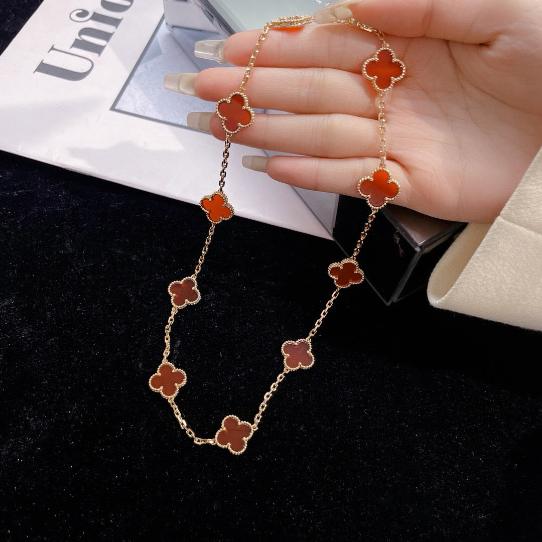 [Rose Jewelrys]CLOVER 10 MOTIFS CARNELIAN NECKLACE