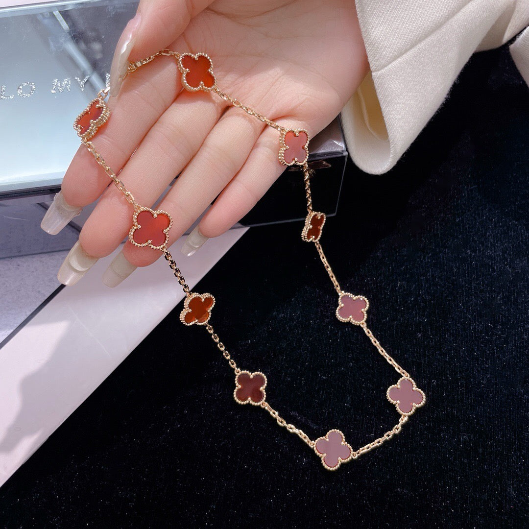 [Rose Jewelrys]CLOVER 10 MOTIFS CARNELIAN NECKLACE