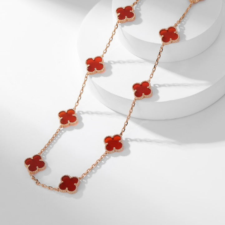 [Rose Jewelrys]CLOVER 10 MOTIFS CARNELIAN NECKLACE