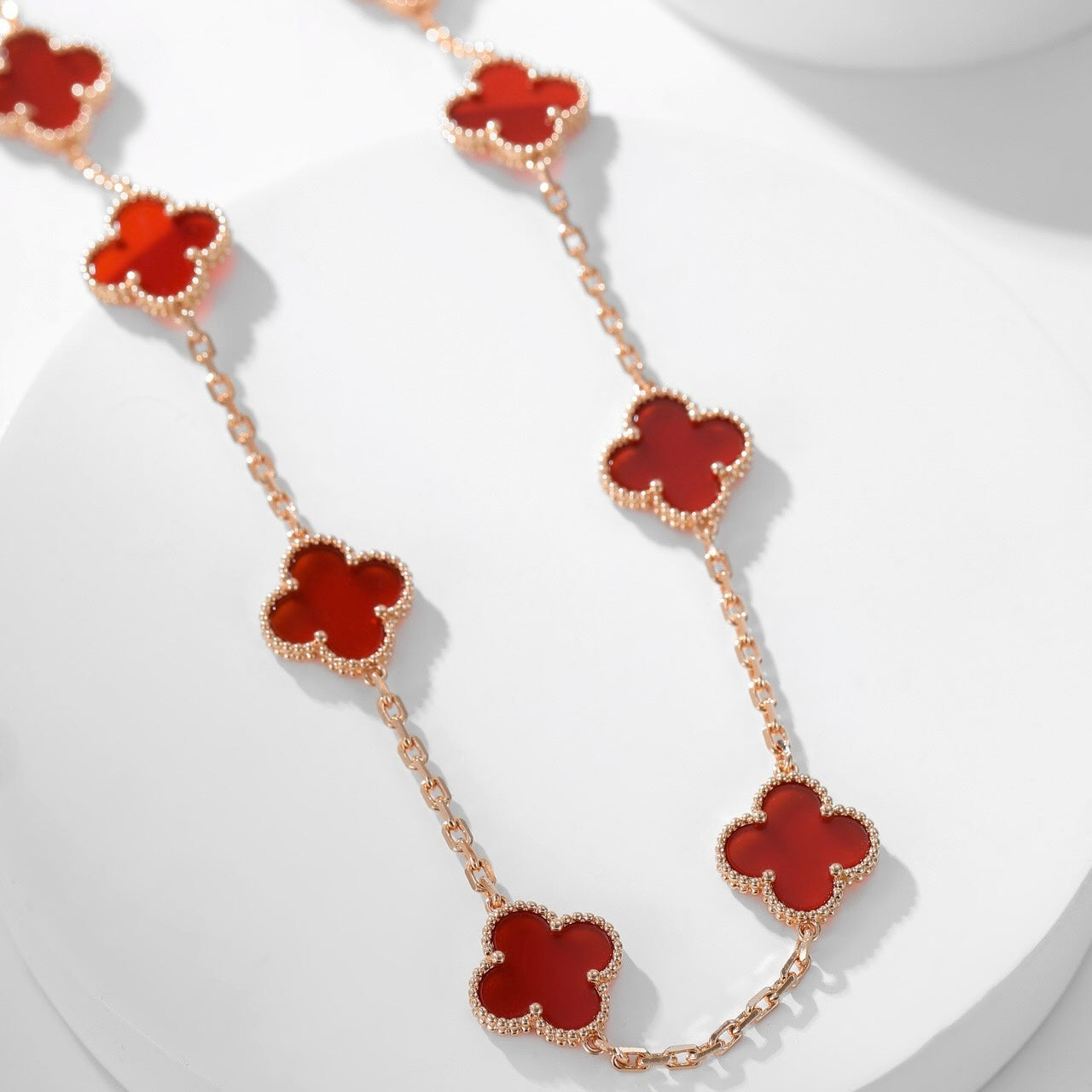 [Rose Jewelrys]CLOVER 10 MOTIFS CARNELIAN NECKLACE