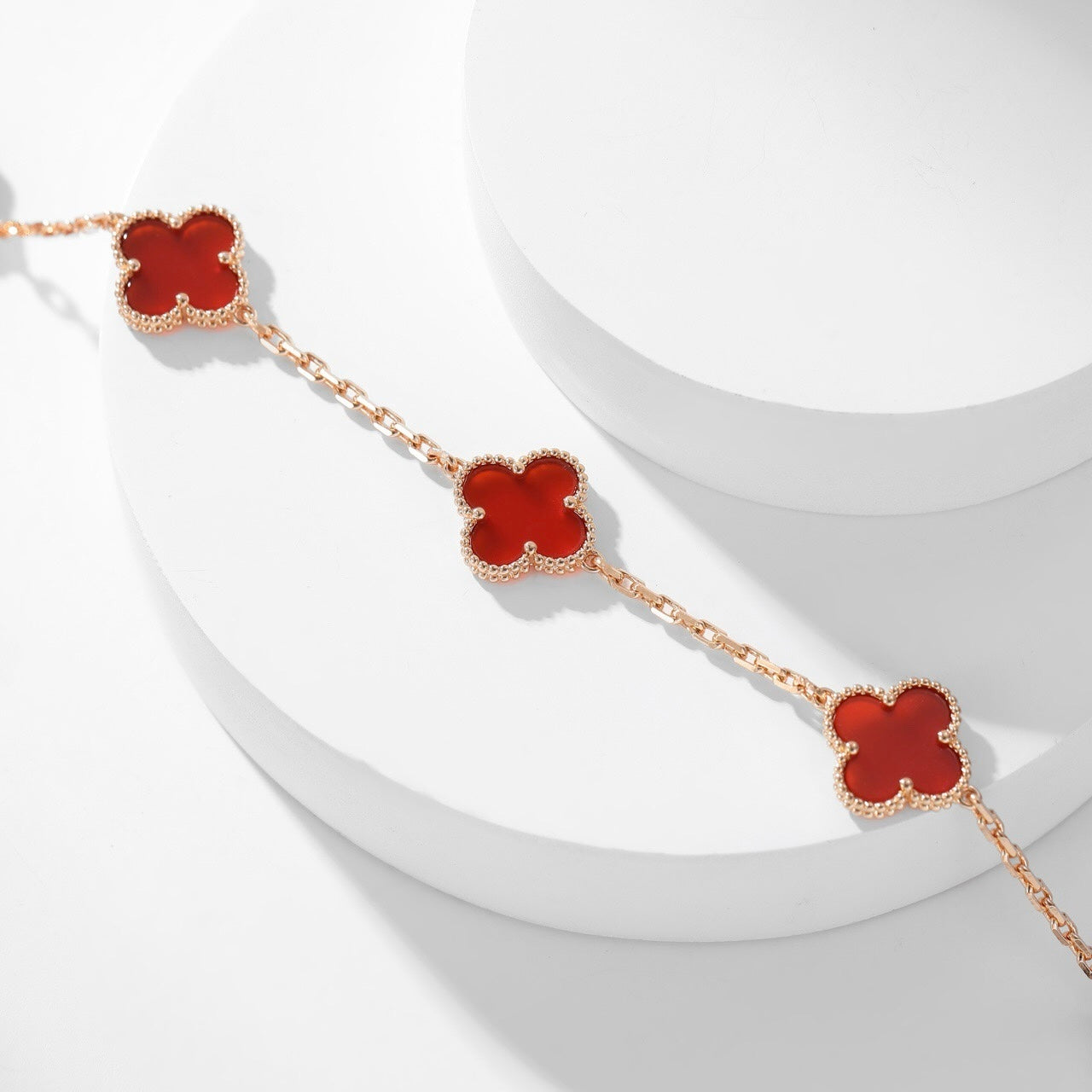 [Rose Jewelrys]CLOVER 10 MOTIFS CARNELIAN NECKLACE