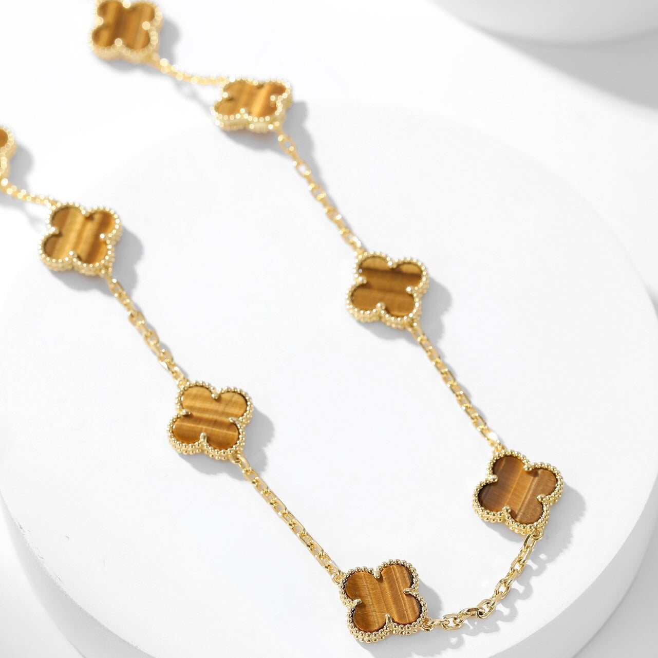 [Rose Jewelrys]CLOVER 10 MOTIFS TIGER EYE NECKLACE