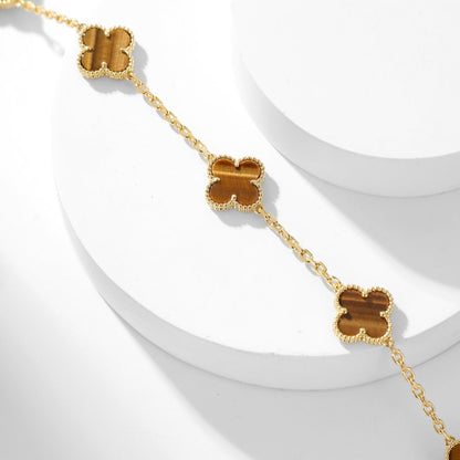 [Rose Jewelrys]CLOVER 10 MOTIFS TIGER EYE NECKLACE