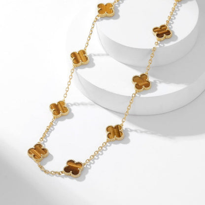 [Rose Jewelrys]CLOVER 10 MOTIFS TIGER EYE NECKLACE