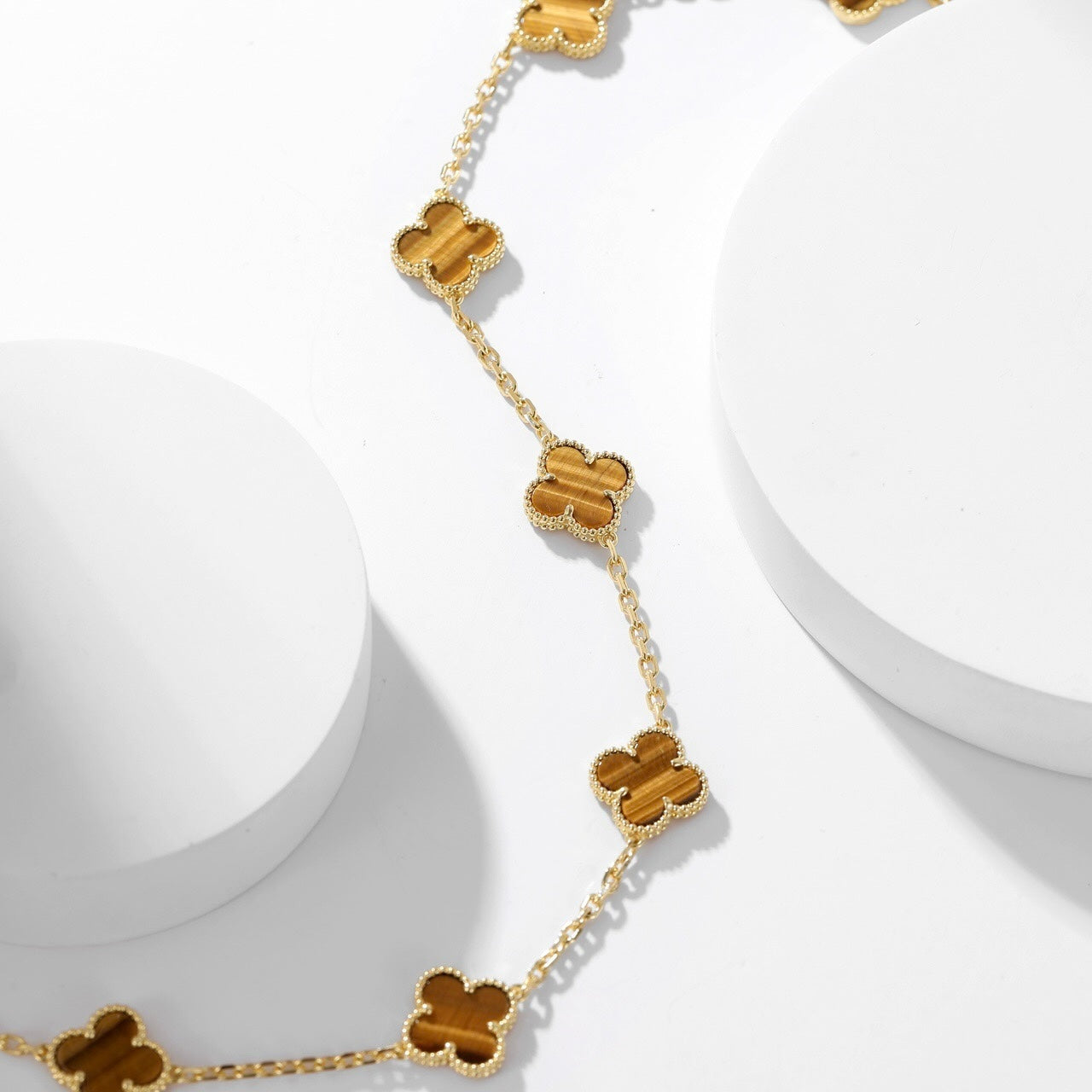 [Rose Jewelrys]CLOVER 10 MOTIFS TIGER EYE NECKLACE
