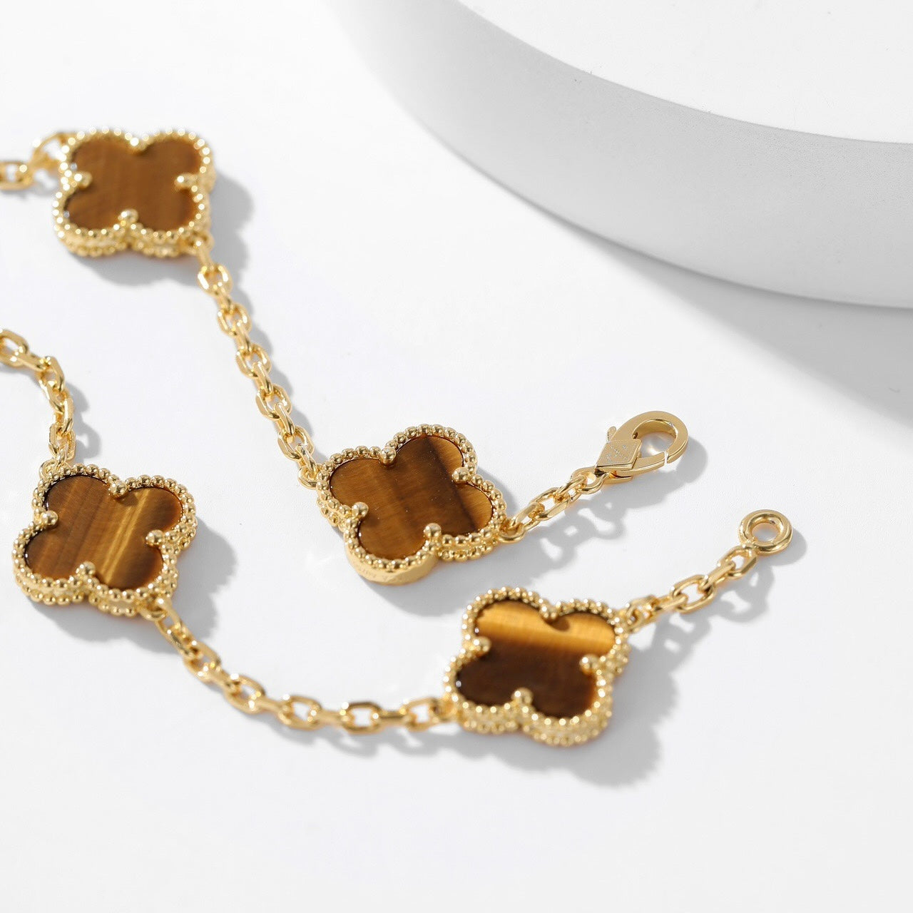 [Rose Jewelrys]CLOVER 10 MOTIFS TIGER EYE NECKLACE
