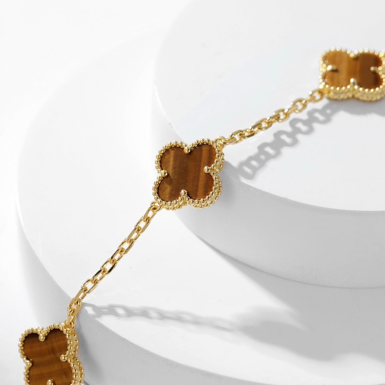 [Rose Jewelrys]CLOVER 10 MOTIFS TIGER EYE NECKLACE