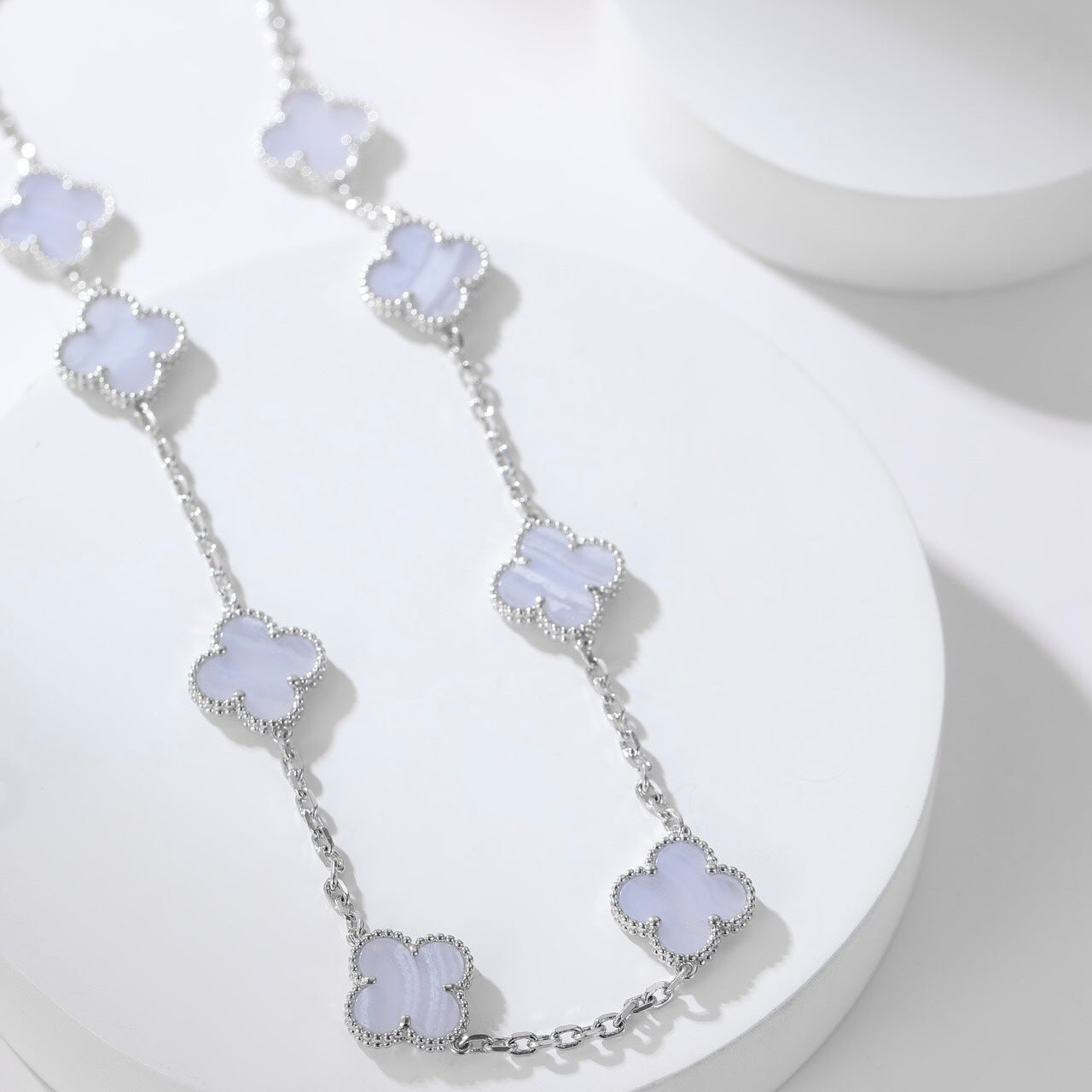 [Rose Jewelrys]CLOVER 10 MOTIFS PURPLE CHALCEDONY NECKLACE