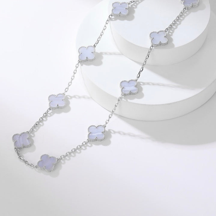 [Rose Jewelrys]CLOVER 10 MOTIFS PURPLE CHALCEDONY NECKLACE