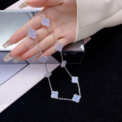 [Rose Jewelrys]CLOVER 10 MOTIFS PURPLE CHALCEDONY NECKLACE