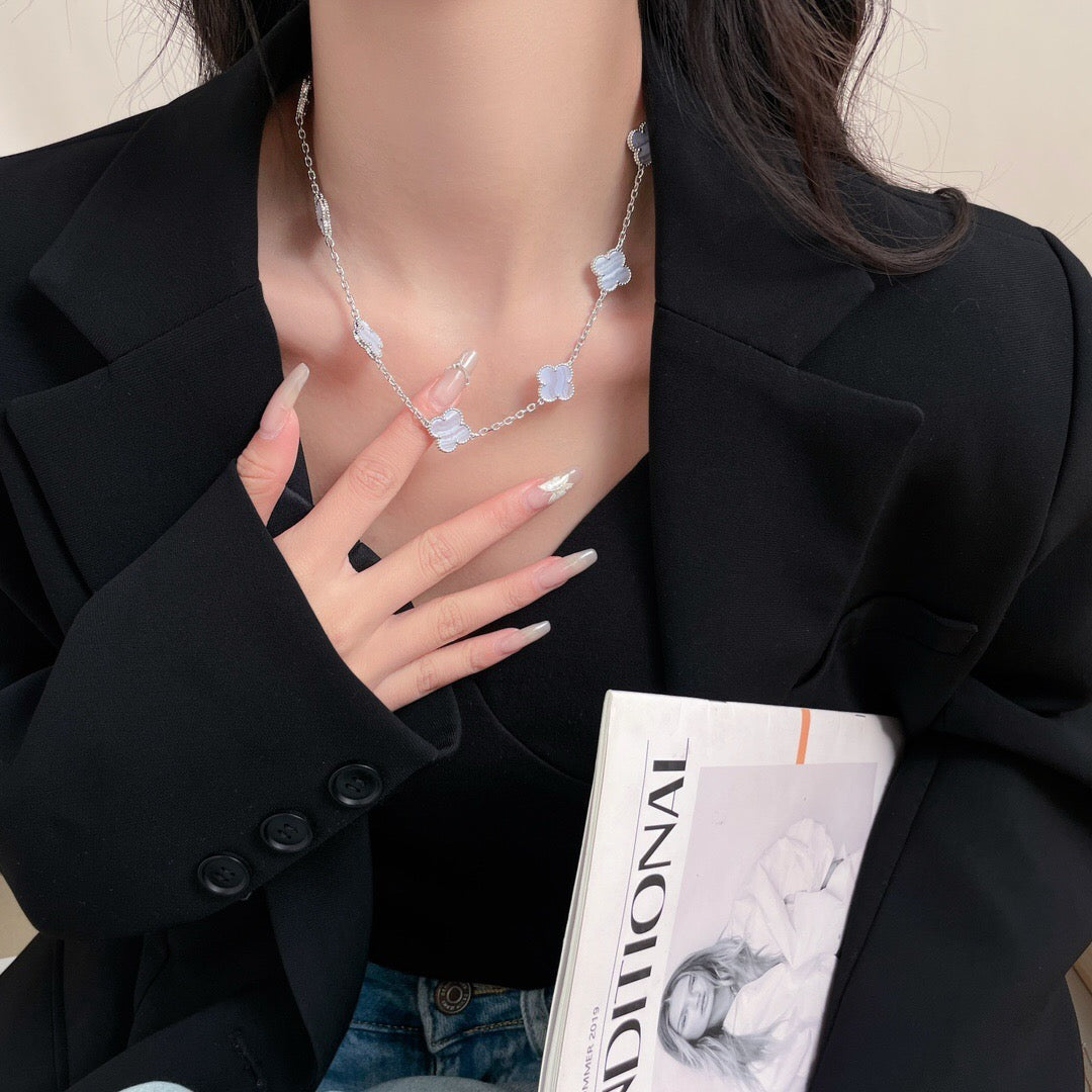 [Rose Jewelrys]CLOVER 10 MOTIFS PURPLE CHALCEDONY NECKLACE