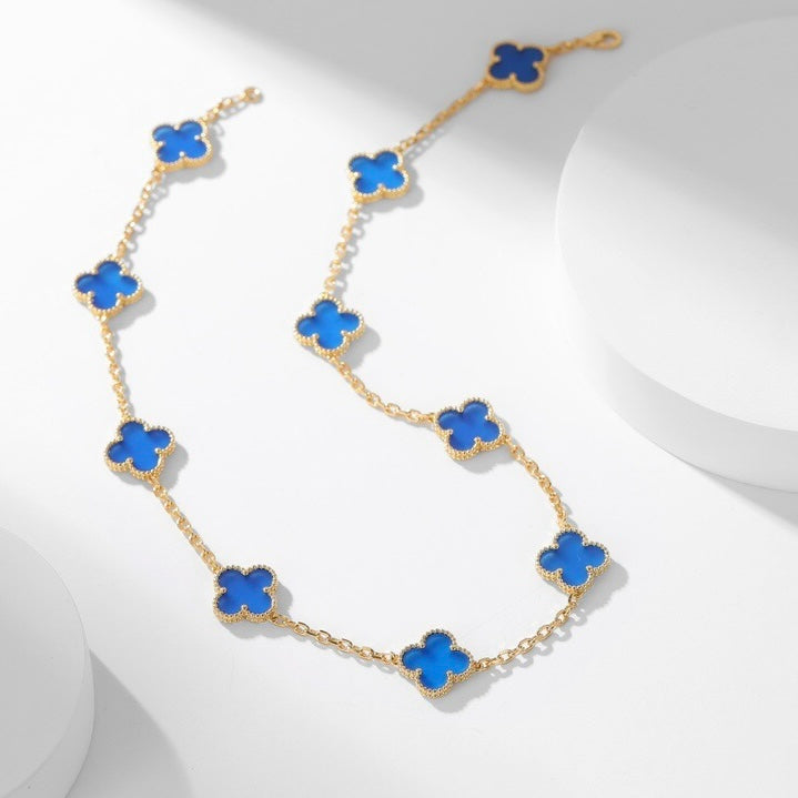 [🌹Rose💎]CLOVER 10 MOTIFS BLUE AGATE NECKLACE