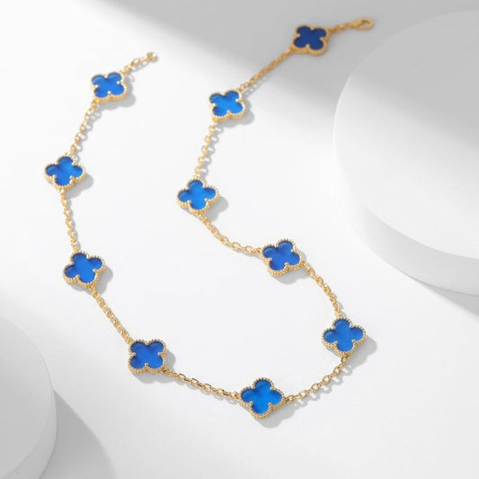 [Rose Jewelrys]CLOVER 10 MOTIFS BLUE AGATE NECKLACE