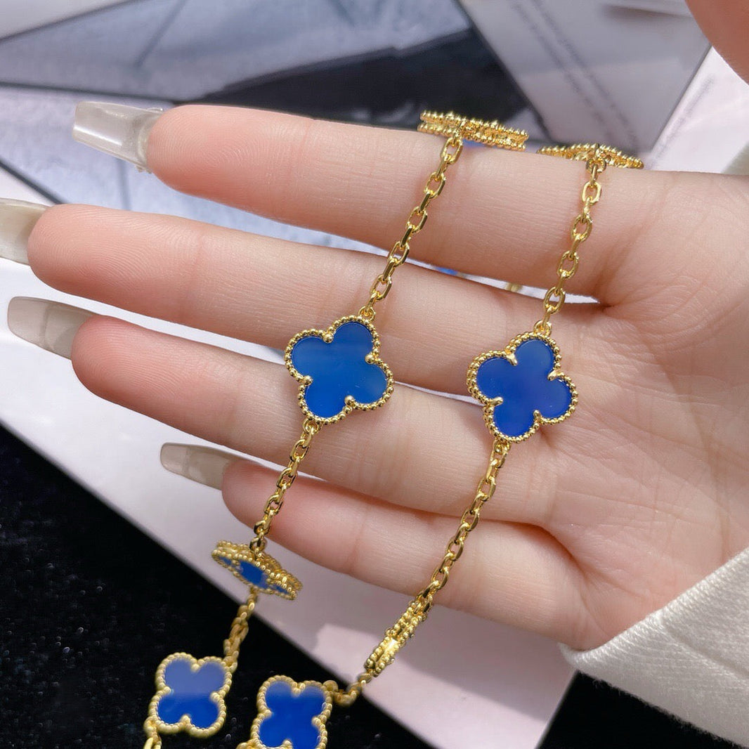 [🌹Rose💎]CLOVER 10 MOTIFS BLUE AGATE NECKLACE