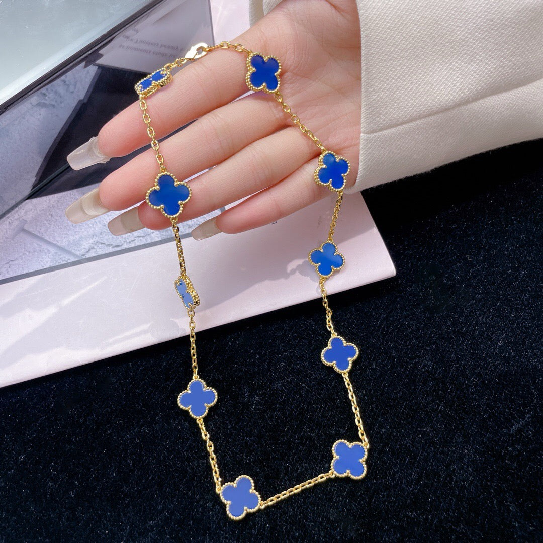 [Rose Jewelrys]CLOVER 10 MOTIFS BLUE AGATE NECKLACE