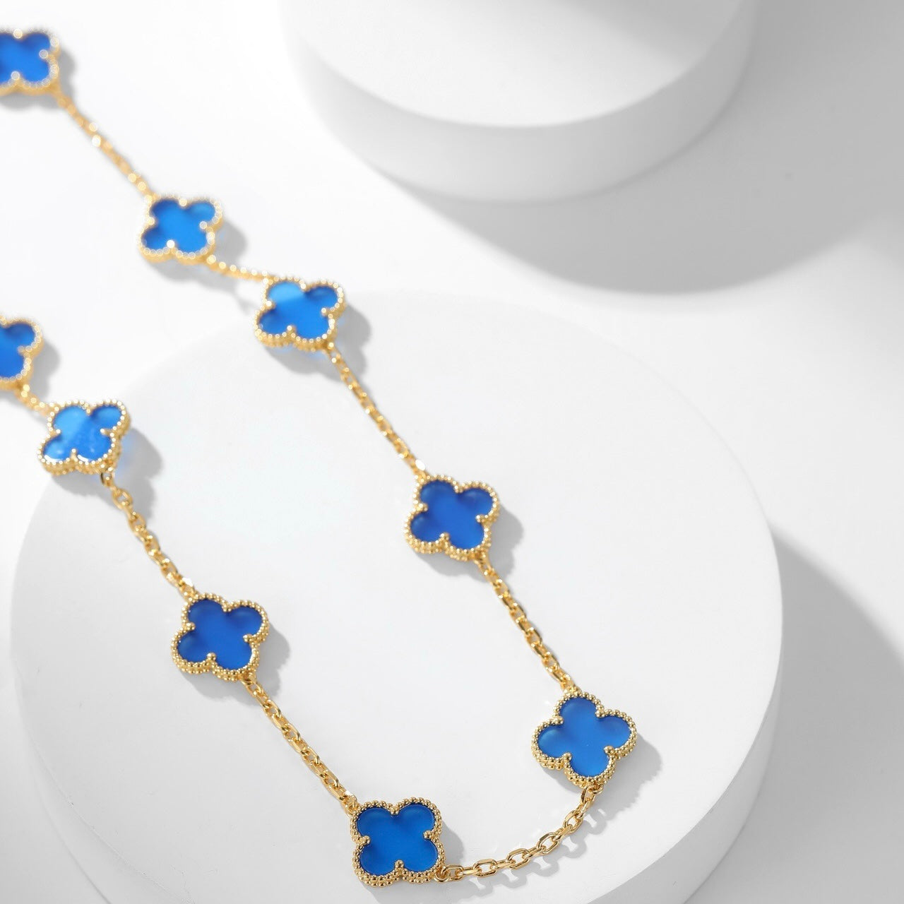 [Rose Jewelrys]CLOVER 10 MOTIFS BLUE AGATE NECKLACE