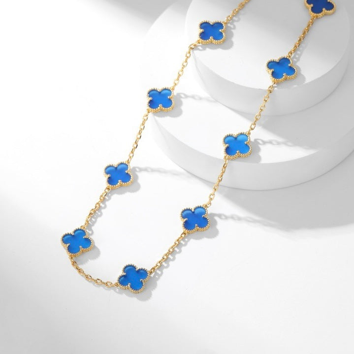 [Rose Jewelrys]CLOVER 10 MOTIFS BLUE AGATE NECKLACE