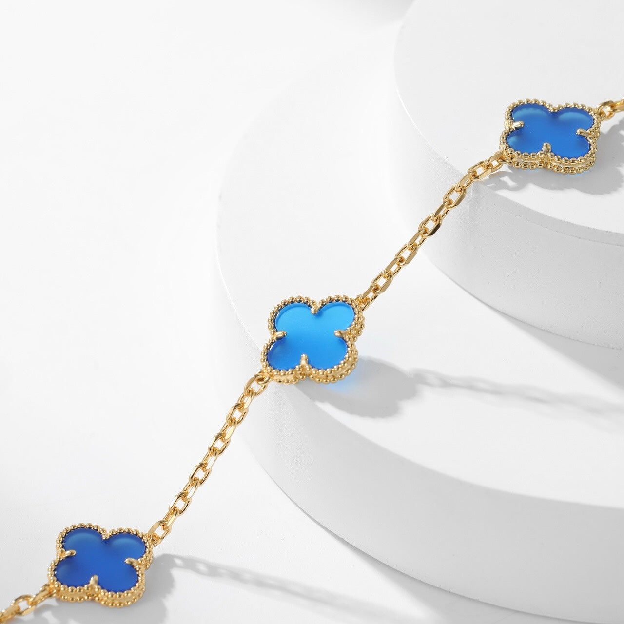 [Rose Jewelrys]CLOVER 10 MOTIFS BLUE AGATE NECKLACE