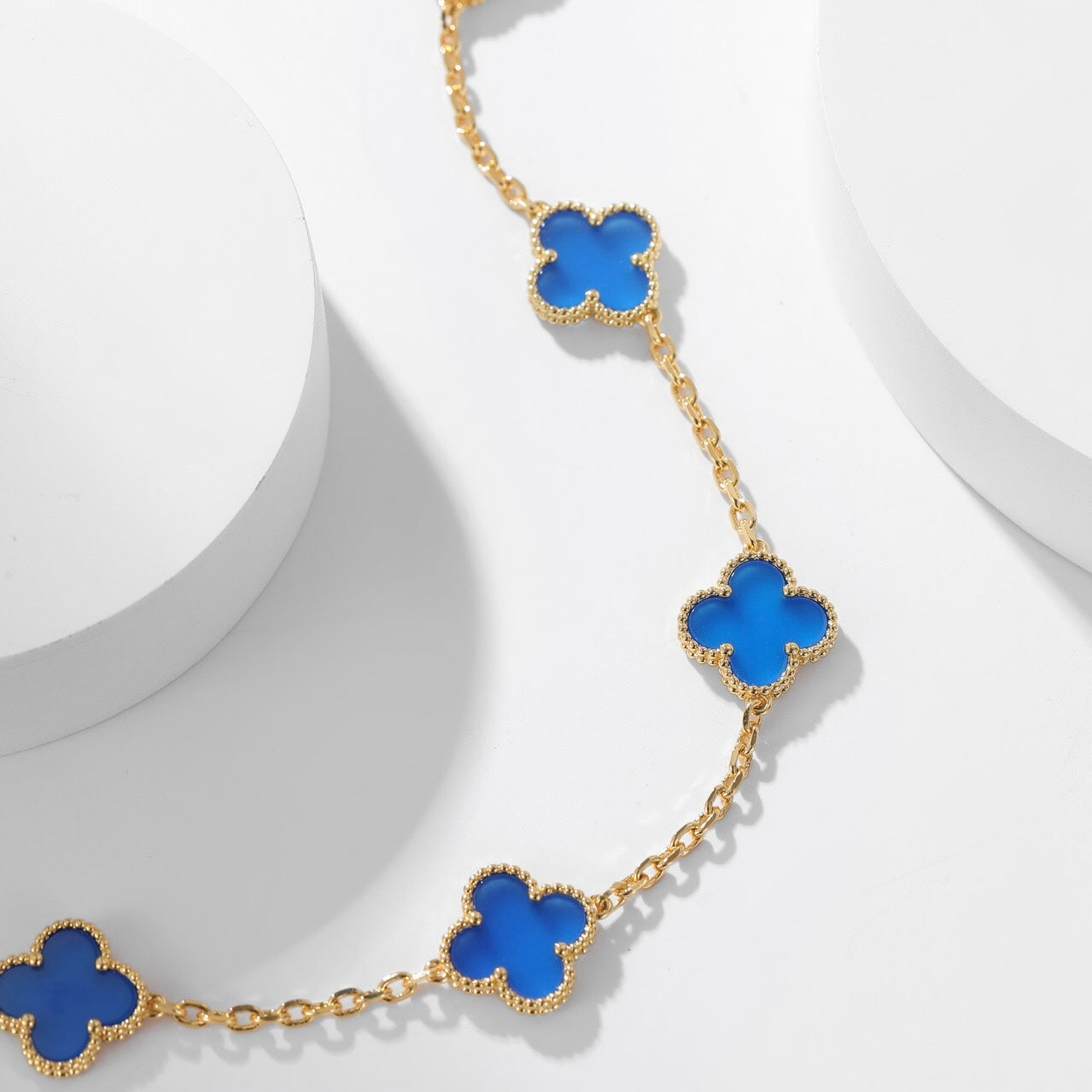 [Rose Jewelrys]CLOVER 10 MOTIFS BLUE AGATE NECKLACE