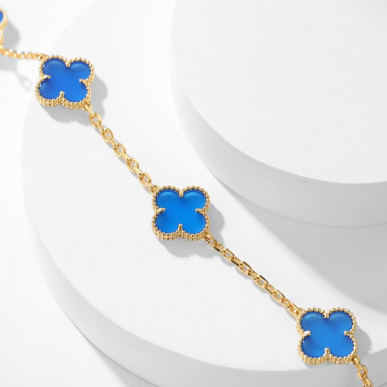 [Rose Jewelrys]CLOVER 10 MOTIFS BLUE AGATE NECKLACE