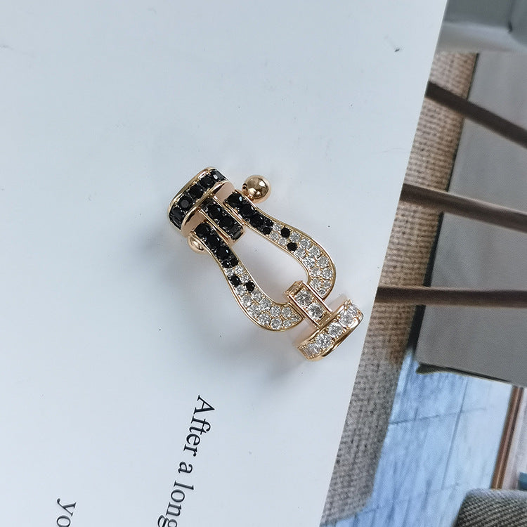 [Rose Jewelrys]FORCE LARGE HORSESHOE BLACK WHITE DIAMOND BRACELET SILVER