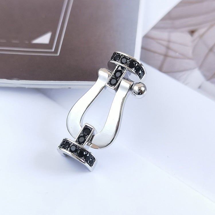 []FORCE LARGE HORSESHOE BLACK DIAMOND BRACELET SILVER