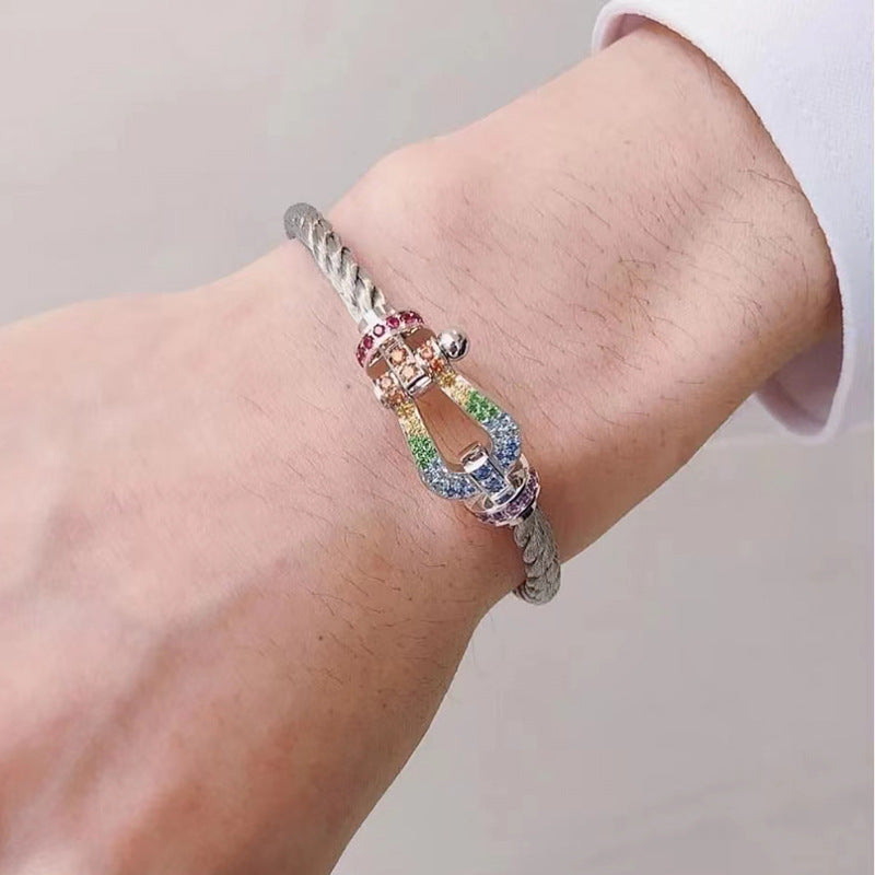 [Rose Jewelrys]FORC LARGE HORSESHOE  COLORED DIAMOND BRACELET SILVER