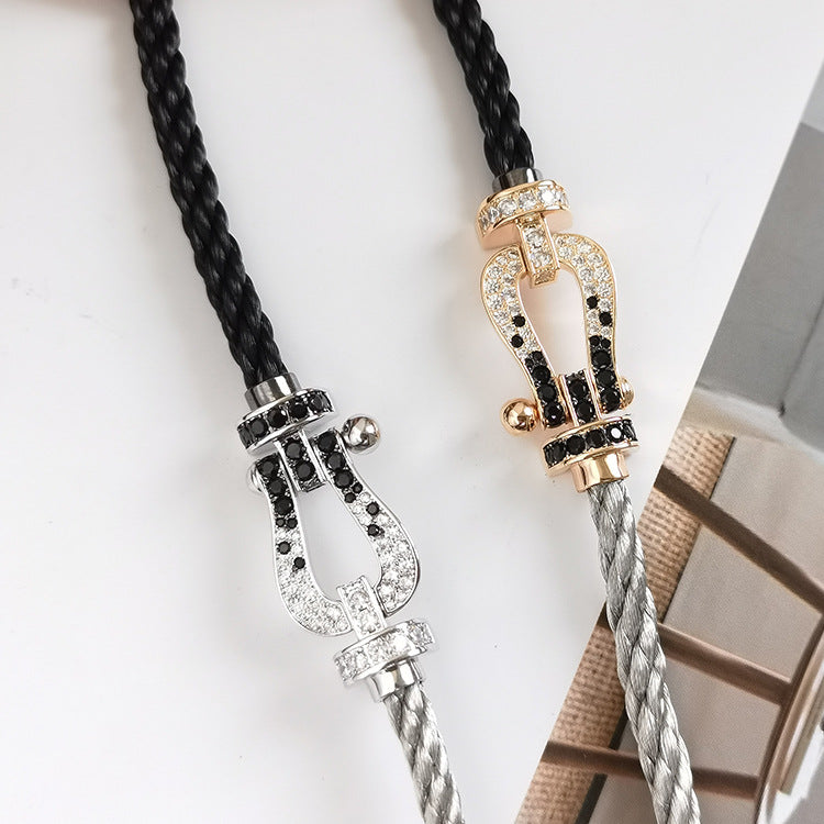 [Rose Jewelrys]FORCE LARGE HORSESHOE BLACK WHITE DIAMOND BRACELET ROSE GOLD