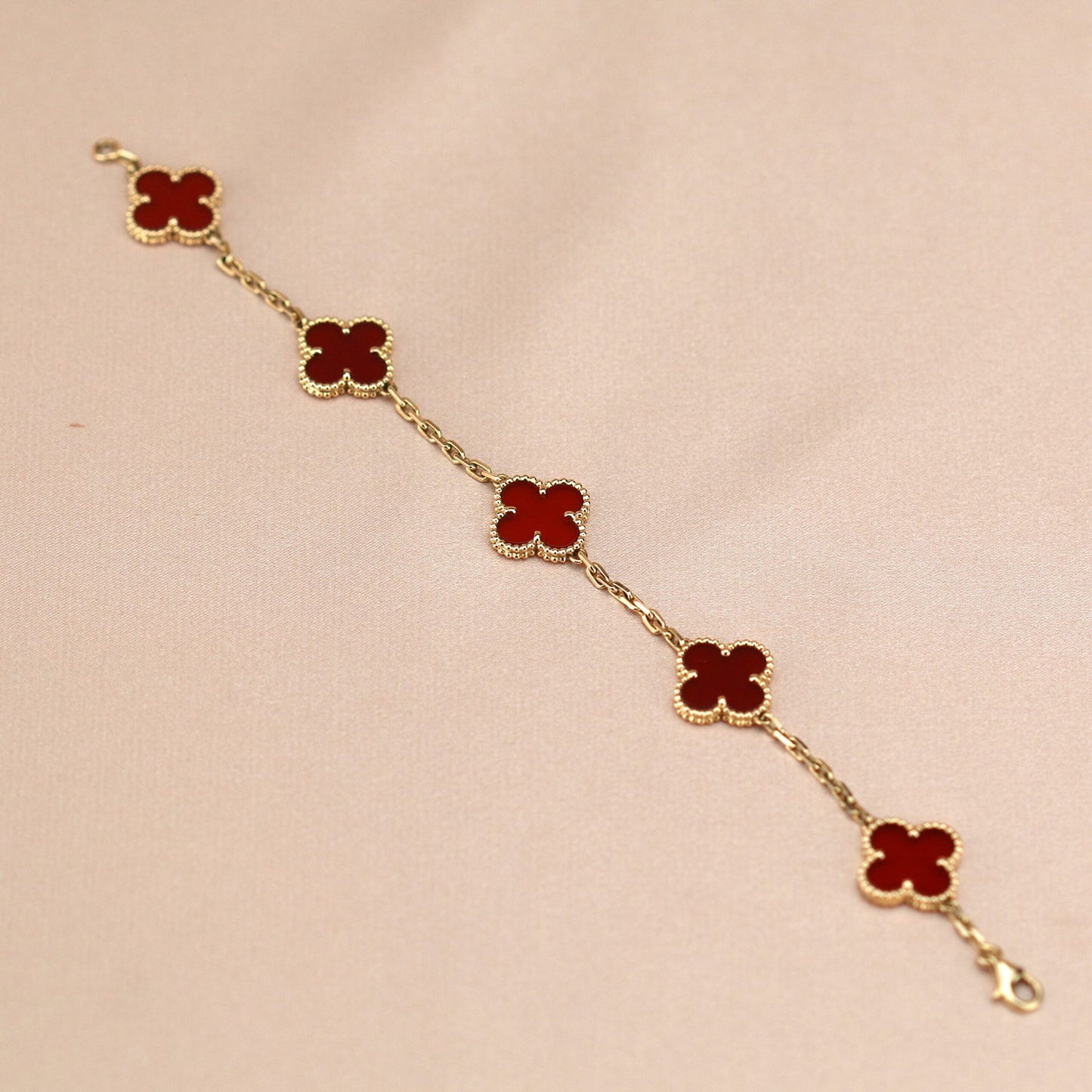 [Rose Jewelrys]CLOVER 5 MOTIFS RED AGATE  BRACELET