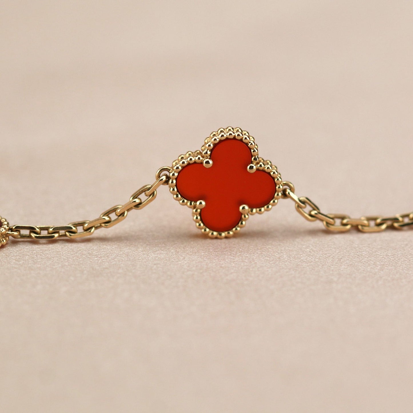 [Rose Jewelrys]CLOVER 5 MOTIFS RED AGATE  BRACELET