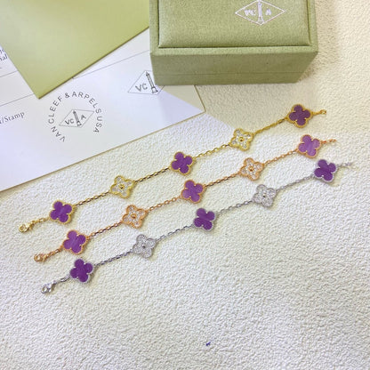 []CLOVER  5 MOTIFS  PURPLE VIOLET DIAMOND BRACELET