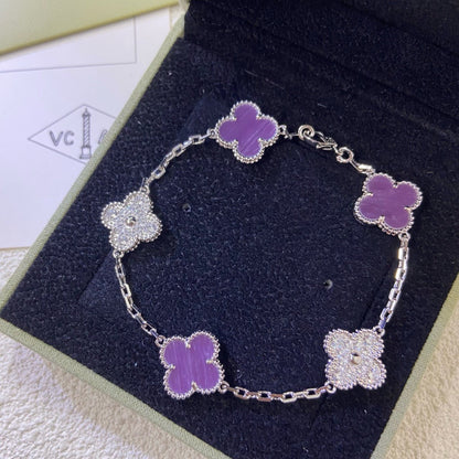 [🌹Rose💎]CLOVER  5 MOTIFS  PURPLE VIOLET DIAMOND BRACELET