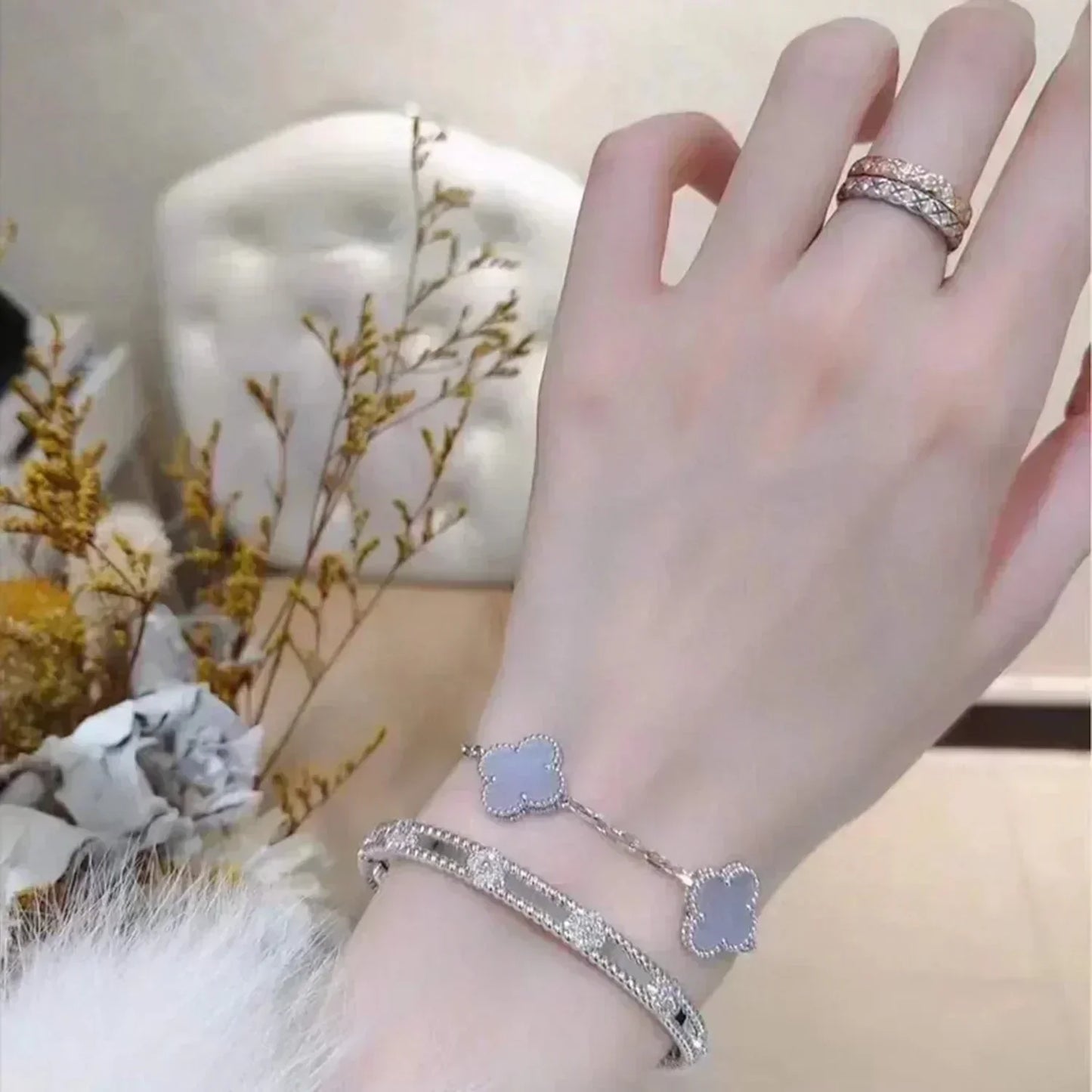 [Rose Jewelrys]CLOVER  5 MOTIF PURPLE CHALCEDONY BRACELET SILVER