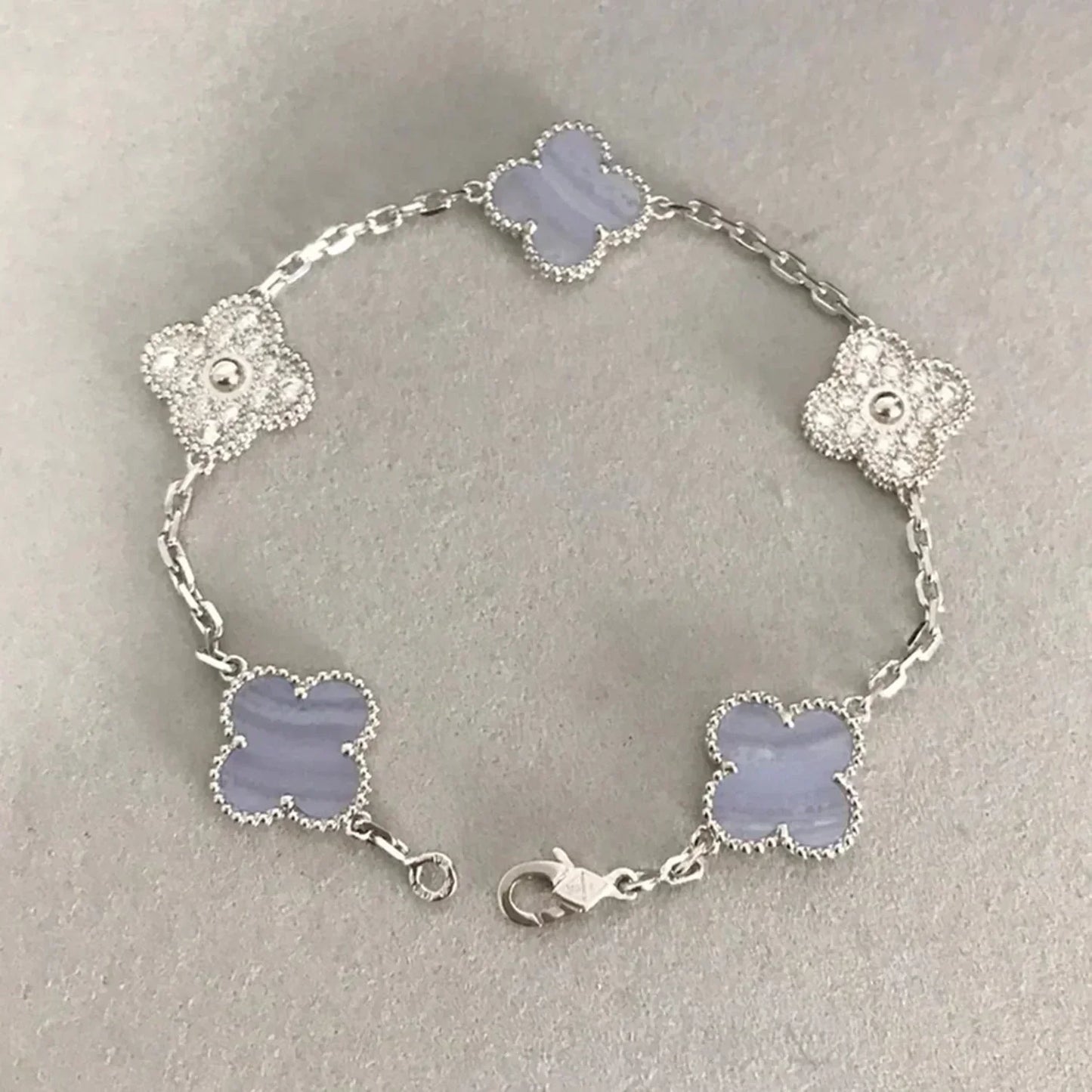 [Rose Jewelrys]CLOVER  5 MOTIF DIAMOND PURPLE CHALCEDONY BRACELET SILVER