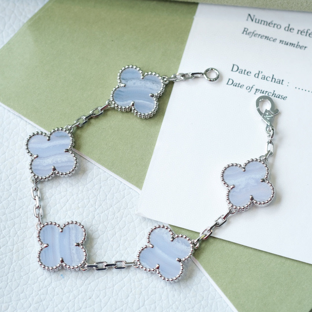 [Rose Jewelrys]CLOVER  5 MOTIF PURPLE CHALCEDONY BRACELET SILVER