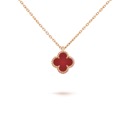 []CLOVER MINI 9.5MM WHITE CARNELIANS NECKLACE