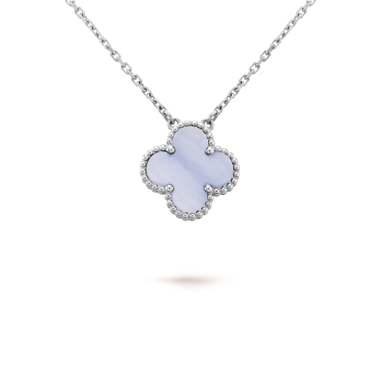 [Rose Jewelrys]CLOVER 15MM BLUE CHALCEDONY NECKLACE SILVER
