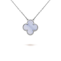 [🌹Rose💎]CLOVER 15MM BLUE CHALCEDONY NECKLACE SILVER