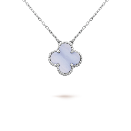 [🌹Rose💎]CLOVER 15MM BLUE CHALCEDONY NECKLACE SILVER