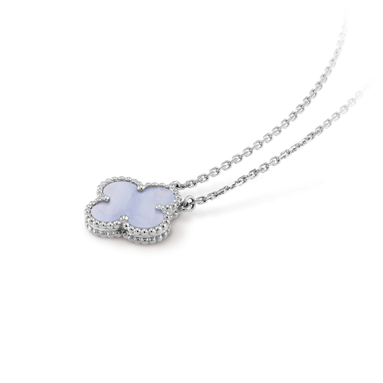 [Rose Jewelrys]CLOVER 15MM BLUE CHALCEDONY NECKLACE SILVER